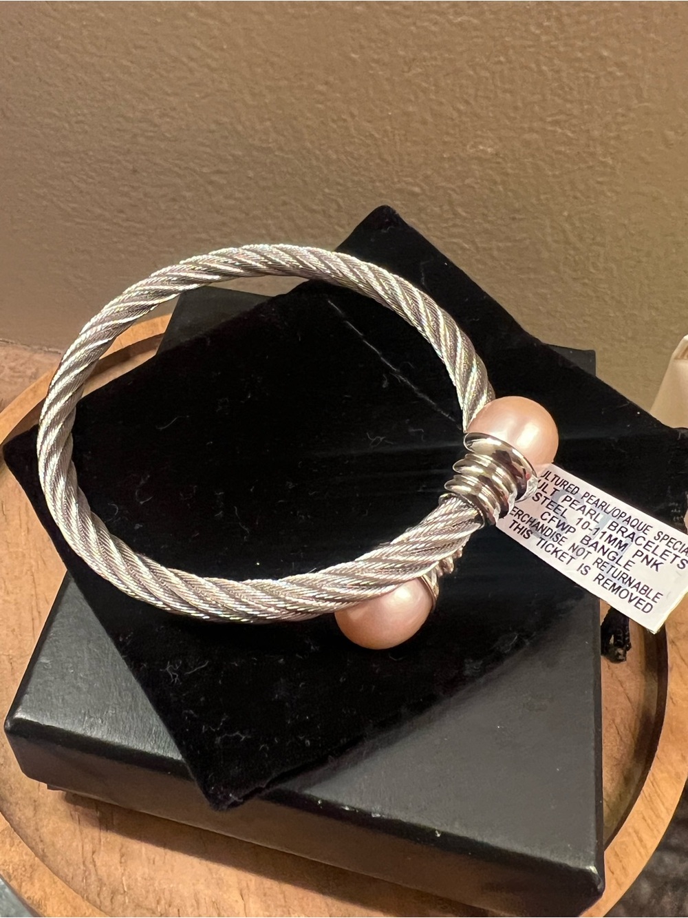 Macys cultured pearl steel bangle
